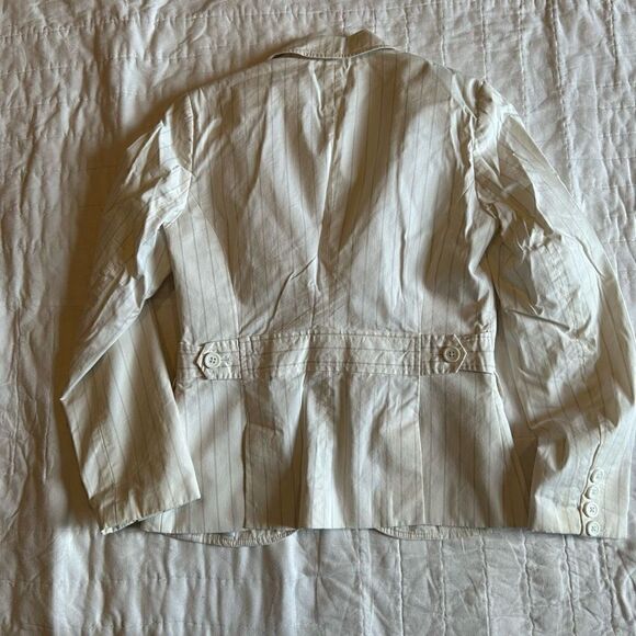 Ann Taylor LOFT 0petite off white pinstriped shirt cotton blend jacket vintage - Picture 12 of 12